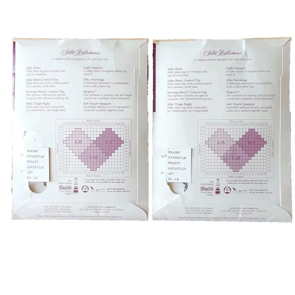 2 Vtg. Hanes Silk Reflections Pantyhose Jet Style 718 Silky Sheer Control Top